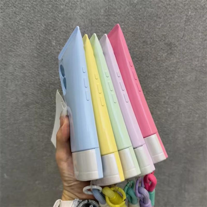 ins Lanyard BB Wash Face Cream Glossy Silicone Phone Case For iPhone 16 15 14 13 12 Pro Max 3D Full Bumper Protective Back Cover