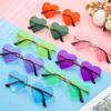 Women Trendy Heart-Shaped Glasses Rimless Heart Sunglasses Vintage Metal Sun Glasses Hippie Glasses for Party Cosplay Costume