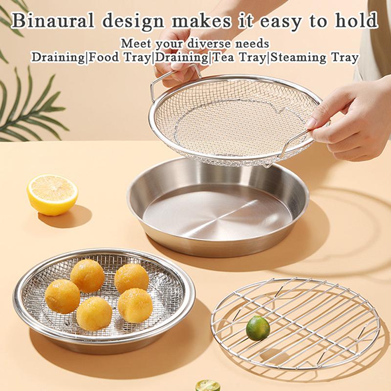 Stainless Steel Round Drain Tray Oven Safe Nonstick Oil Draining Baking Pan for Low Fat Cooking Meals