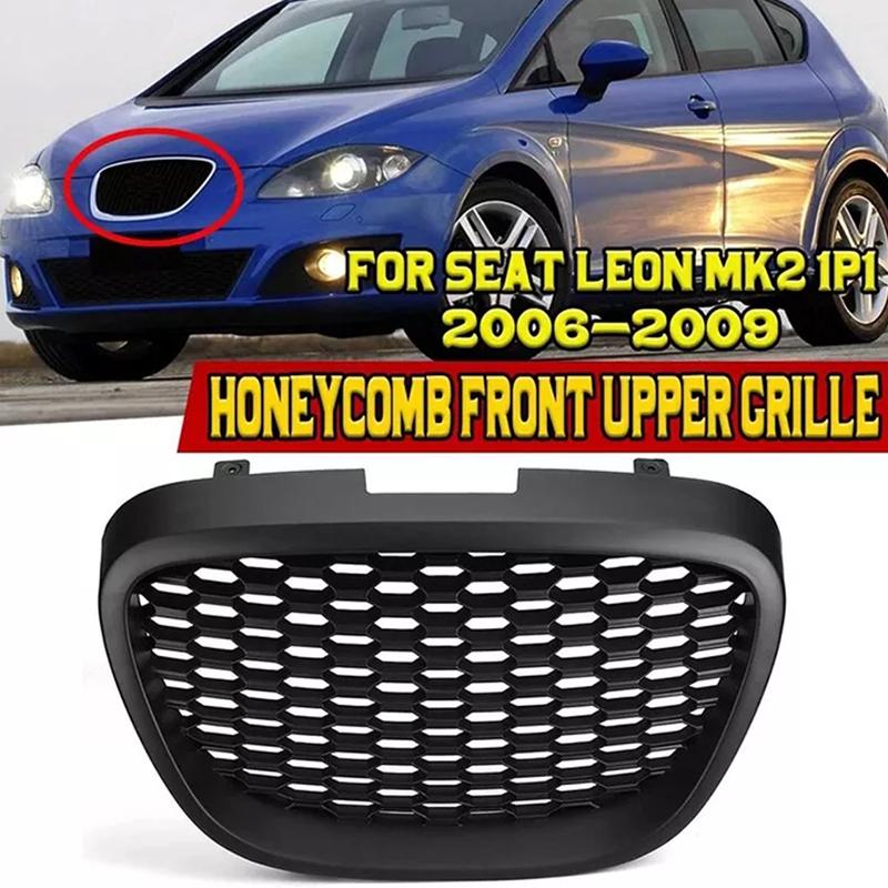 Black Mesh Debadged Grill Grille Mesh Badgeless Sport Racing Grill Compatible with Seat Leon MK2 1P 2006-2009