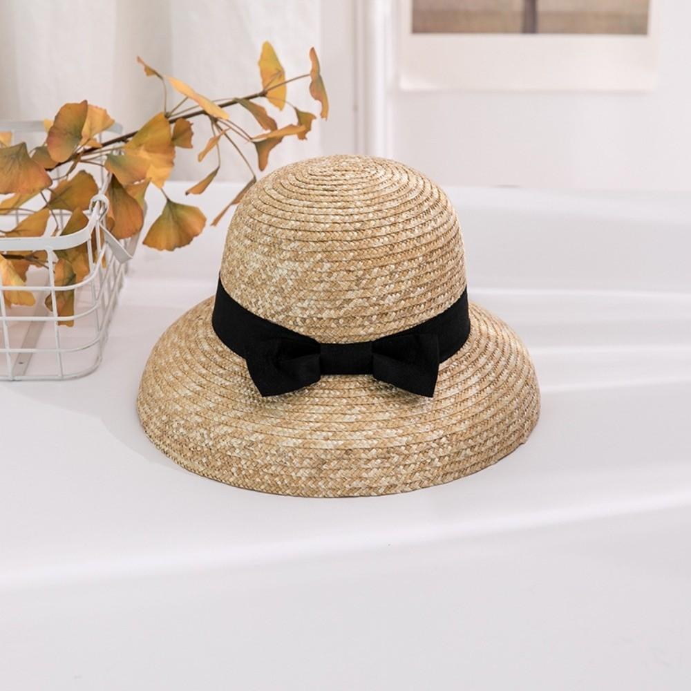 Grosgrain Ribbon Trim French Style Sun Hat Breathable Round Top Straw Topper Outdoor Horse Racing