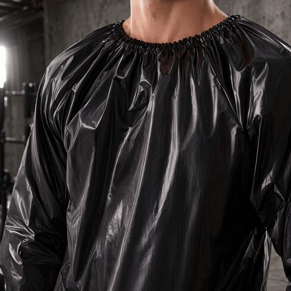 Black Sauna Suit PVC Training Outfit Lightweight Sweat Suit  Cycling