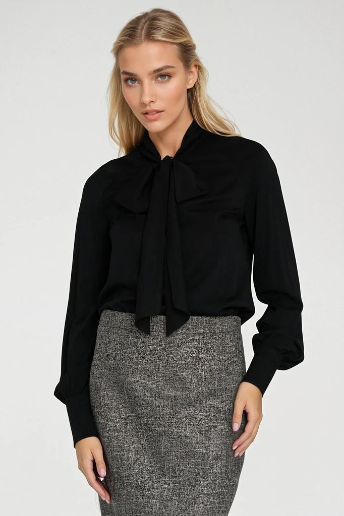 Viscose Blouse with Sash - Black 42