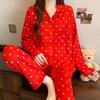 Ladies Spring and Autumn Red Love Newlywed Pajamas Homewear Set Girls Long-Sleeved Pajama Set Casual Pajamas Homewear Set