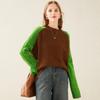 TUHUANG Women's Colorblock Twisted Knit Wool Sweater