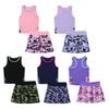 2Pcs Kids Girls Tennis Suit Round Neck Sleeveless Racer Back T-shirt Top with Built-in Shorts Skirt Set for Running Gym Tennis Golf