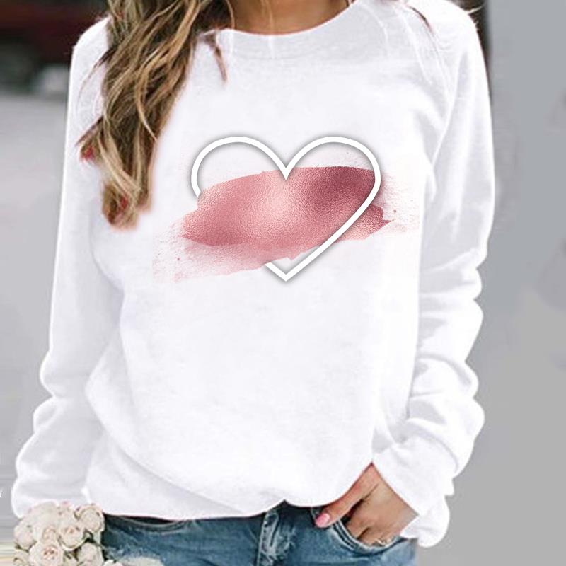 Графические толстовки Осень-Весна Love Heart Sweet 90s Style Осень Унисекс Fe Унисекс Длинный рукав Мультяшный принт Мода Повседневные пуловеры Унисекс