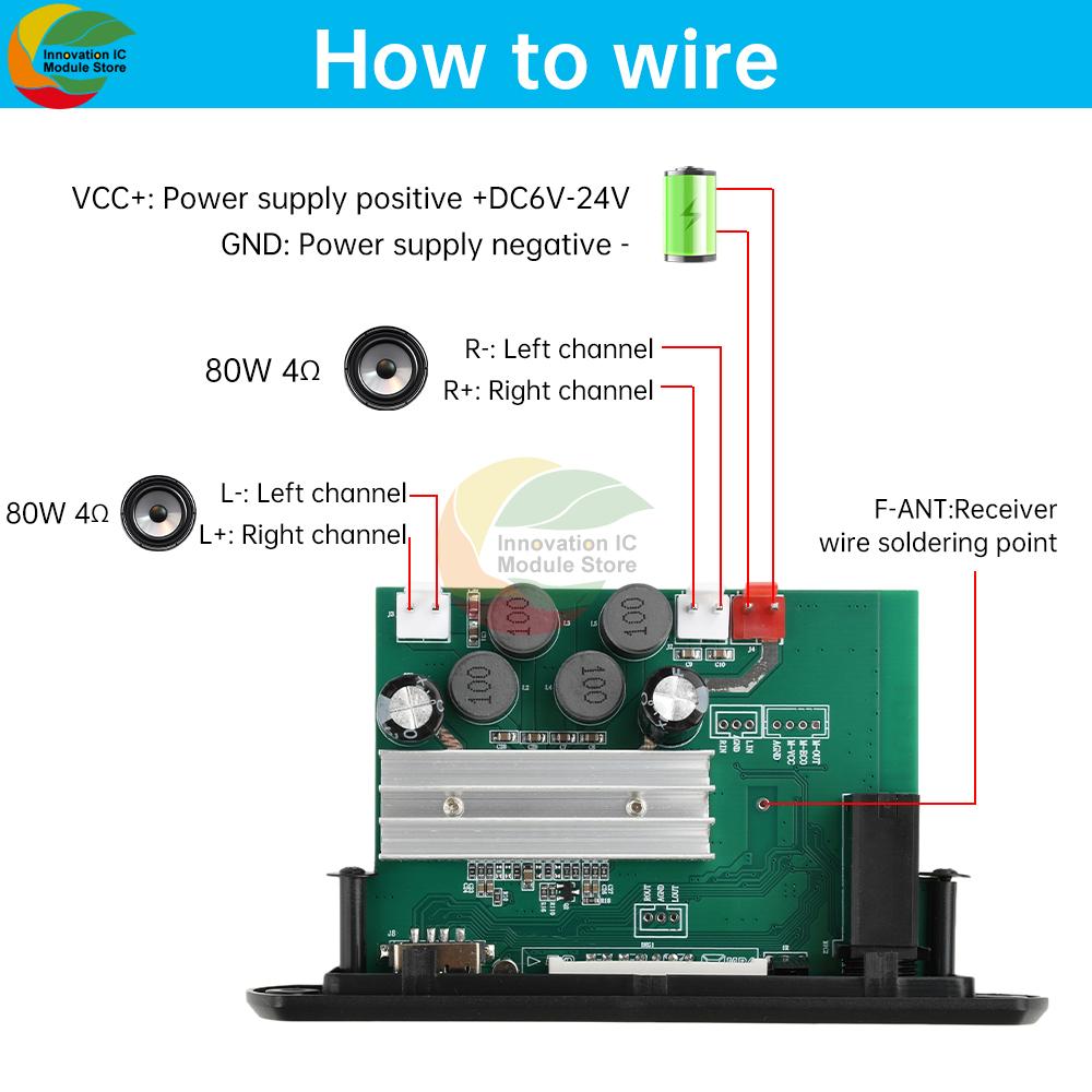DC 6-24V MP3 BT Плата декодирования Аудиомодуль декодирования Мощность 2 * 80 Вт С усилителем Динамик BT Плата усилителя-декодера
