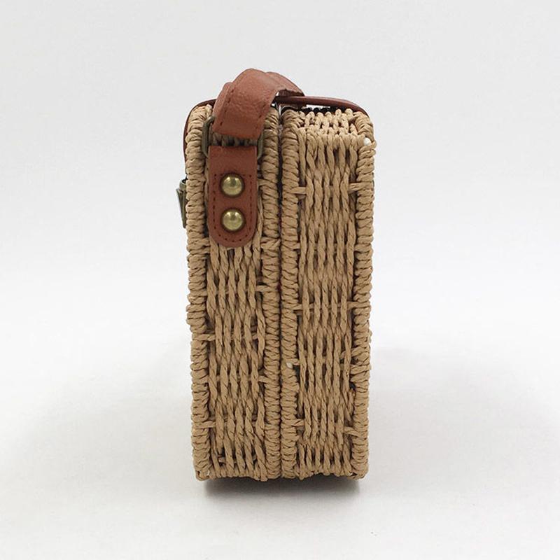 Yogodlns Летняя соломенная сумка через плечо, тканая сумка через плечо ручной работы, маленькая квадратная сумка, пляжная сумка, женская сумка для покупок, отпуск