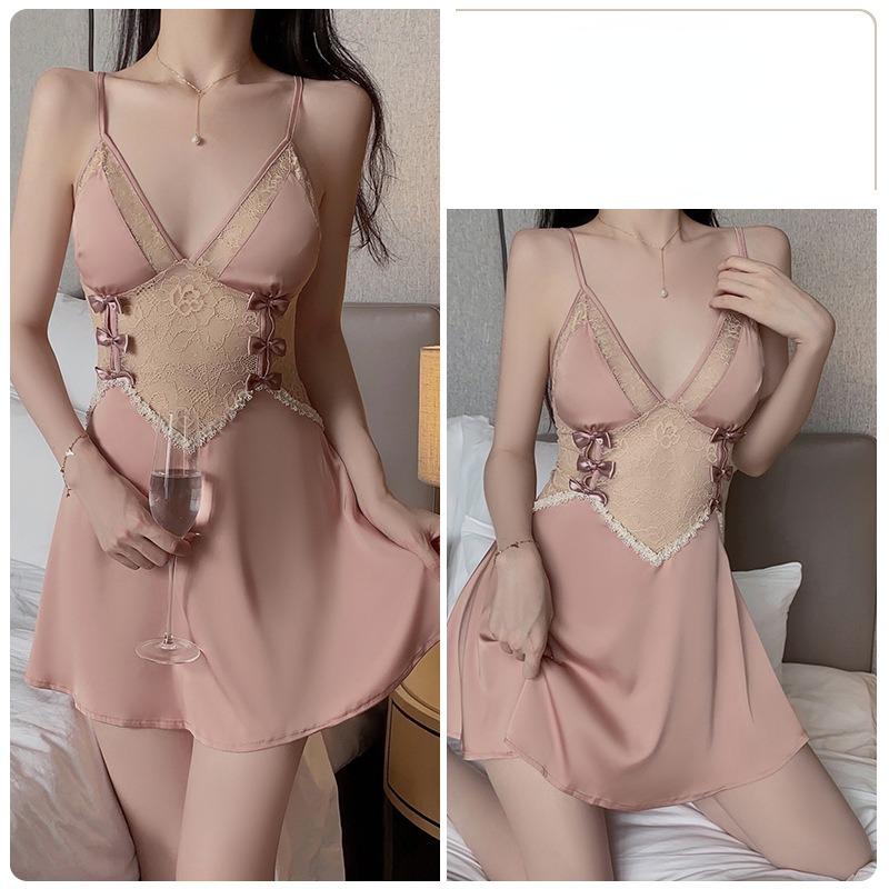 Sexy Backless Seductive Deep V Comfortable Pajama Bow Strap Pajama Dress Home Suit