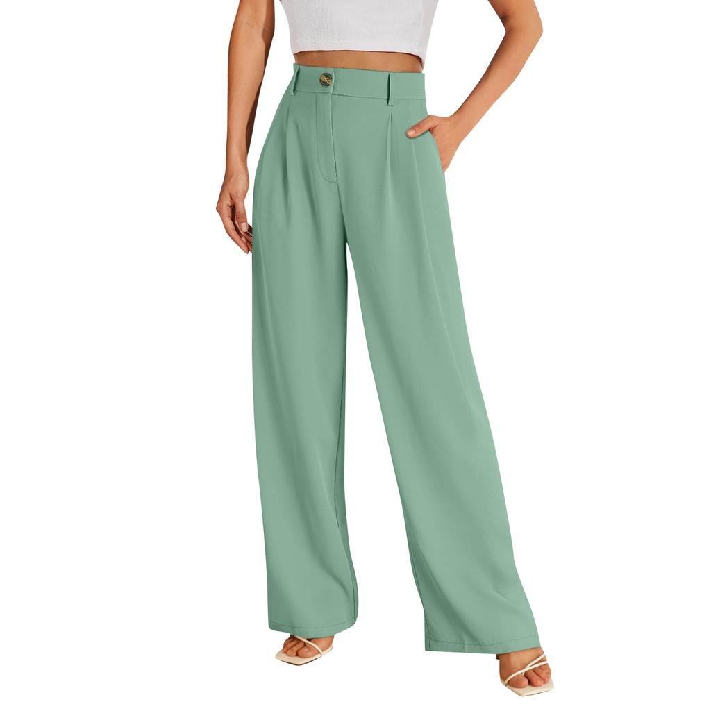 Women High Waist Casual Wide Leg Long Palazzo Pants Trousers Regular Size
