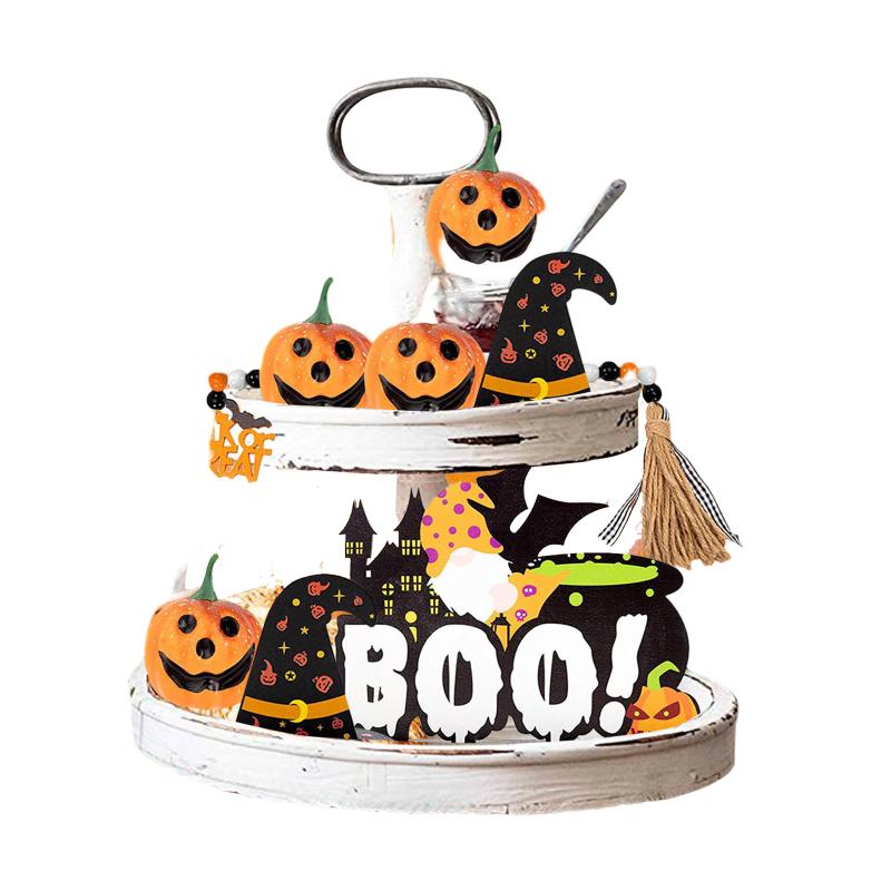 Хэллоуин тыква шляпа ведьмы деревянные бусины многоуровневый поднос набор деревянных украшений для праздничной атмосферы