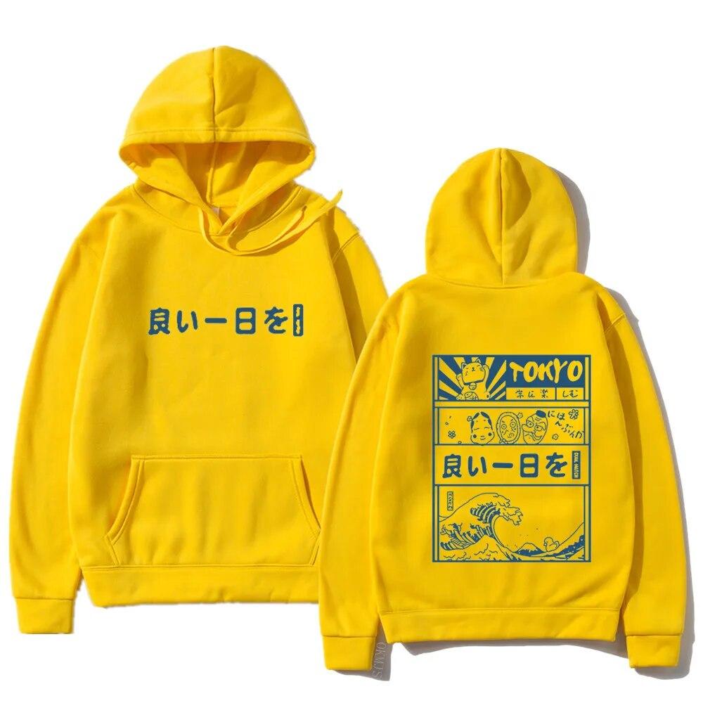Harajuku унисекс толстовка с капюшоном японский кандзи мультфильм большая волна Токио негабаритный Streetw хип-хоп пуловер с капюшоном одежда унисекс