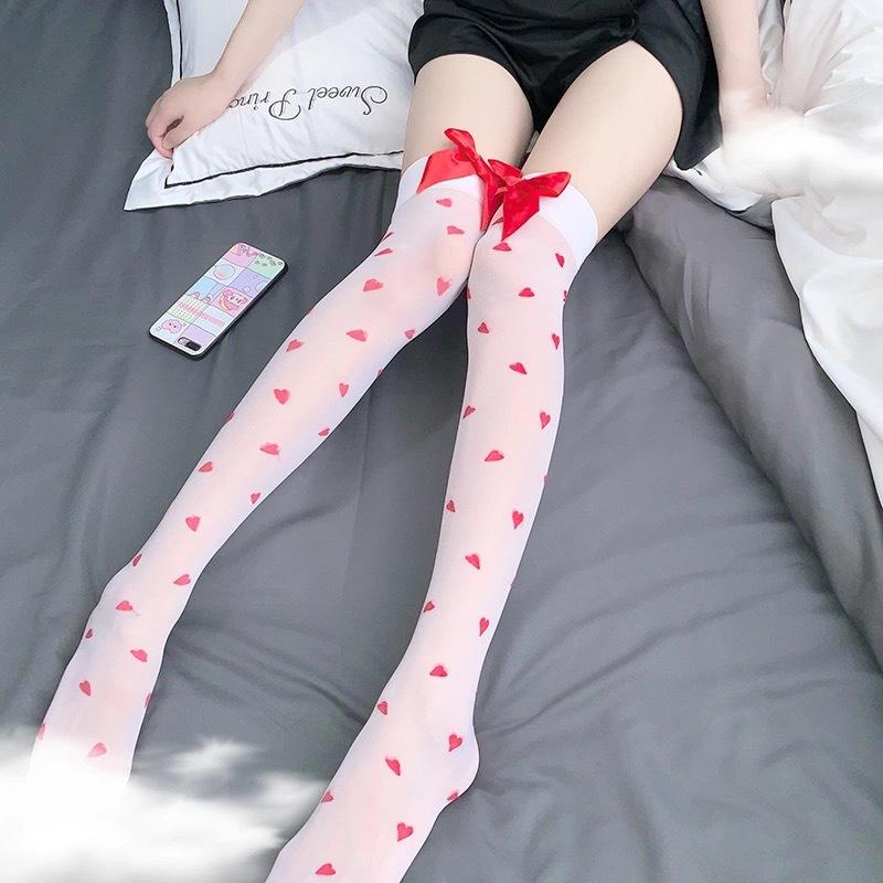 Взрывоопасные длинные носки выше колена с красным персиковым сердечком и бантом «Любовь», женские носки выше колена на Хэллоуин, фестиваль призраков, череп, скелет, сексуальные тонкие