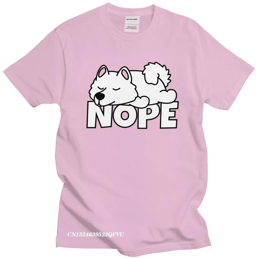 Funny Samoyed TShirt Mens Camisas Men Pure Cotton Russian Dog Lover Tee Crew Neck Leisure Nope Tshirt Friend Camisas