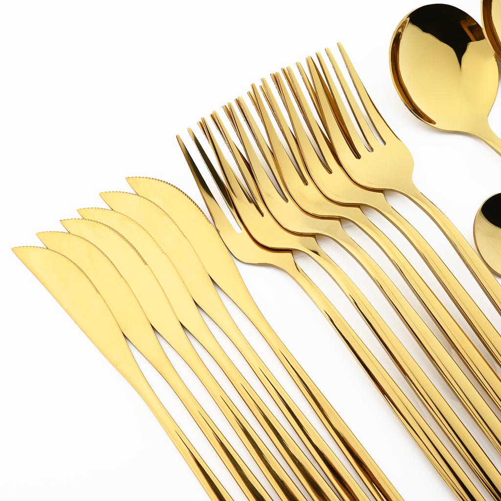 Новинка, 24 шт., мятно-золотой набор столовой посуды, нож, вилка, кофейная ложка, столовые приборы, столовые приборы в стиле вестерн из нержавеющей стали, столовые приборы, столовые приборы Kiechen, серебро