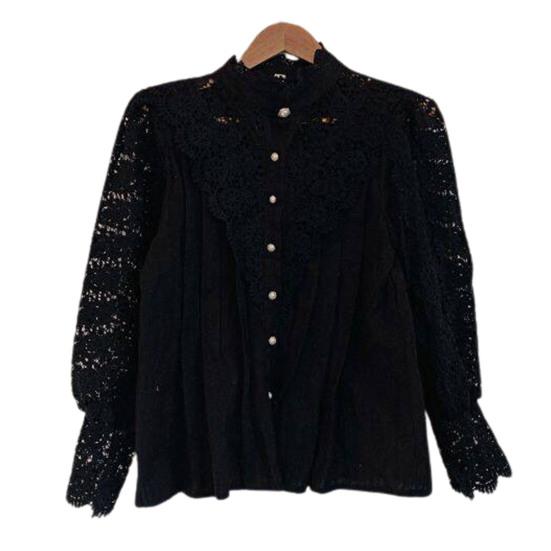 Женская рубашка, кружевная блузка с воротником-стойкой и рукавами-лепестками