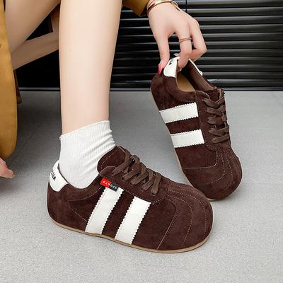 Туфли с большой головкой, повседневные, с неглубоким вырезом, однотонные, балетки, осенние, ретро, универсальные, легкие, на плоской подошве, на шнуровке, спортивные