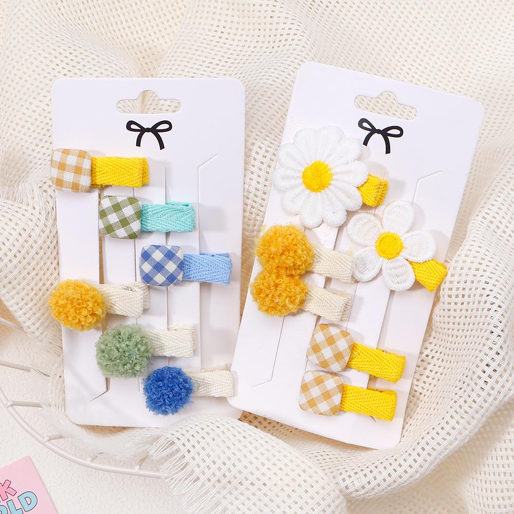 6Pcs/Lot New Solid Flowers Hair Clips for Kids Fabric Plush BB Hairpins Girl Hairgripe Headwear Baby Hair Accessories