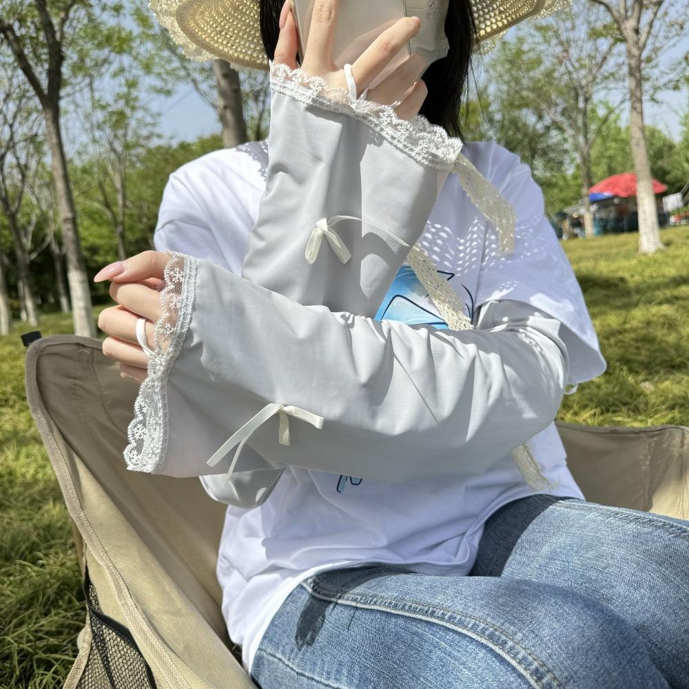 Flared Sunscreen Arm Sleeves Bow Cycling Arm Cover Breathable Ice Silk Arm Sleeves  Ladies