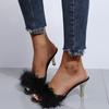 Women's Furry Stiletto High Heel Slippers: Plus Size Open Toe Elegant Sandals