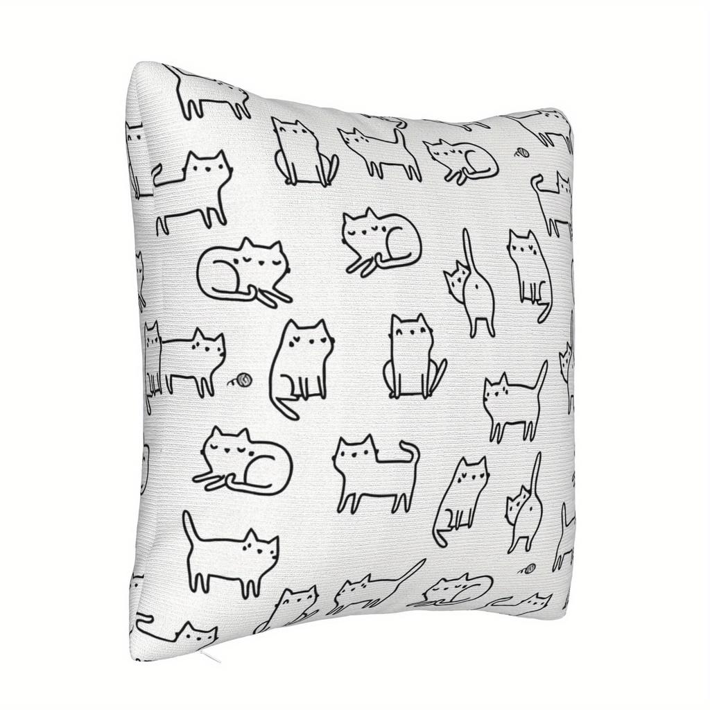 1Pc White Cat Pattern Pillow Cover - Contemporary Style Cute Kitten & Kitties Design, Zipper Closure, Machine Washable For Porch