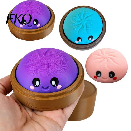 Dumpling Decompression Toy Cartoon Clicker with Steamer, 3D Printed Smiling Steamed Sensory Bun Toy, Shape Finger for Stress