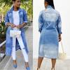 Women's Autumn & Winter Ripped Denim Long Trench Coat Jacket