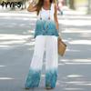 Women's Fashion Casual Summer Spring Colour Block Print Sleeveless U-Neck Trousers Pants Suits