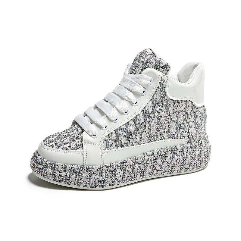 Блестящие модные кроссовки на среднем каблуке со шнуровкой, сетчатая женская обувь на распродаже 2024 года, высококачественные однотонные женские туфли из вулканизированной кожи на весну/осень