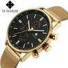 WWOOR Многофункциональные мужские спортивные часы с тремя глазами и шестью стрелками, кварцевые часы с сетчатым ремешком