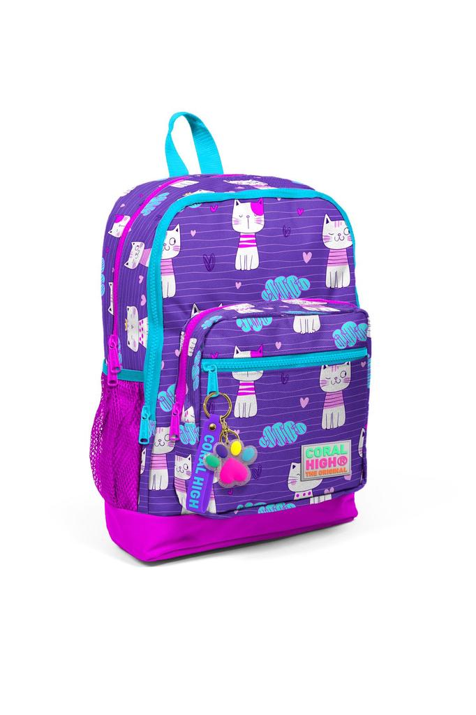 Школьный рюкзак Coral High Kids Фиолетовый Розовый с рисунком кота с четырьмя отделениями USB 23264