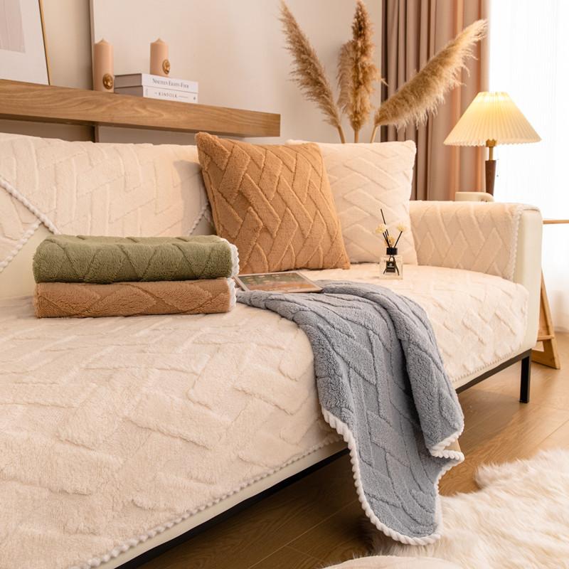 Утолщенный плюшевый чехол для дивана, сплошной цвет, нескользящая подушка, комбинированный диван-полотенце для мебели для гостиной, современный домашний декор