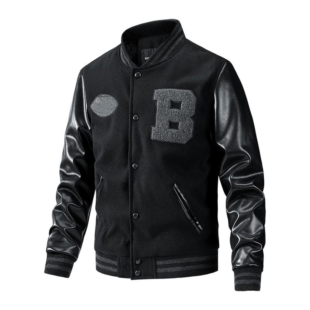 Baseball Coat Jacket Men's  And Winter New Casual Color Inserted Wool Coat
