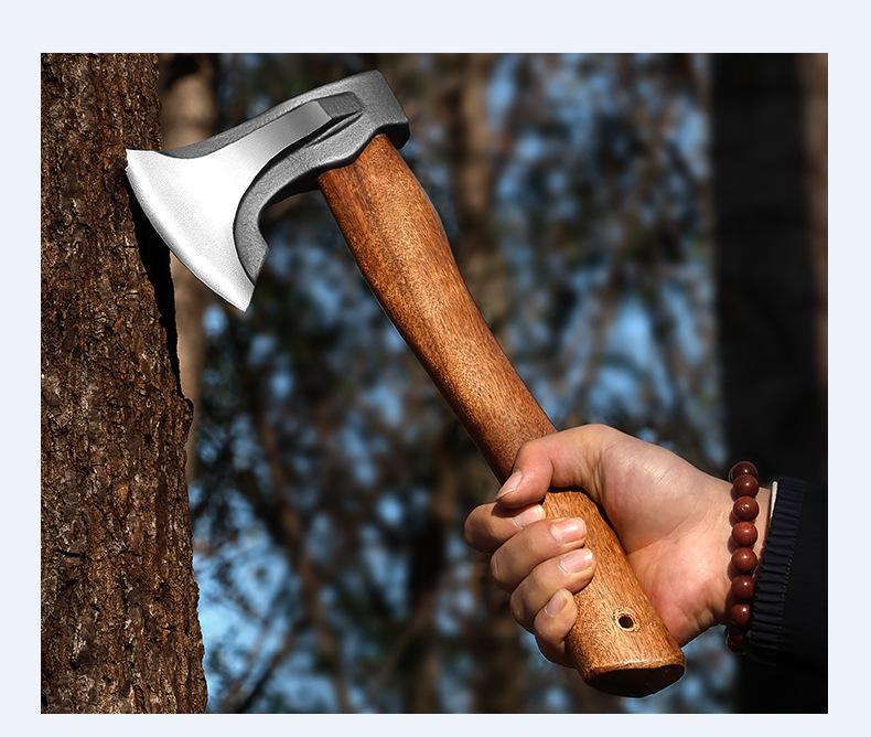 Hand-Forged Long-Handled Camping Axe for Wood Splitting and Firewood Cutting