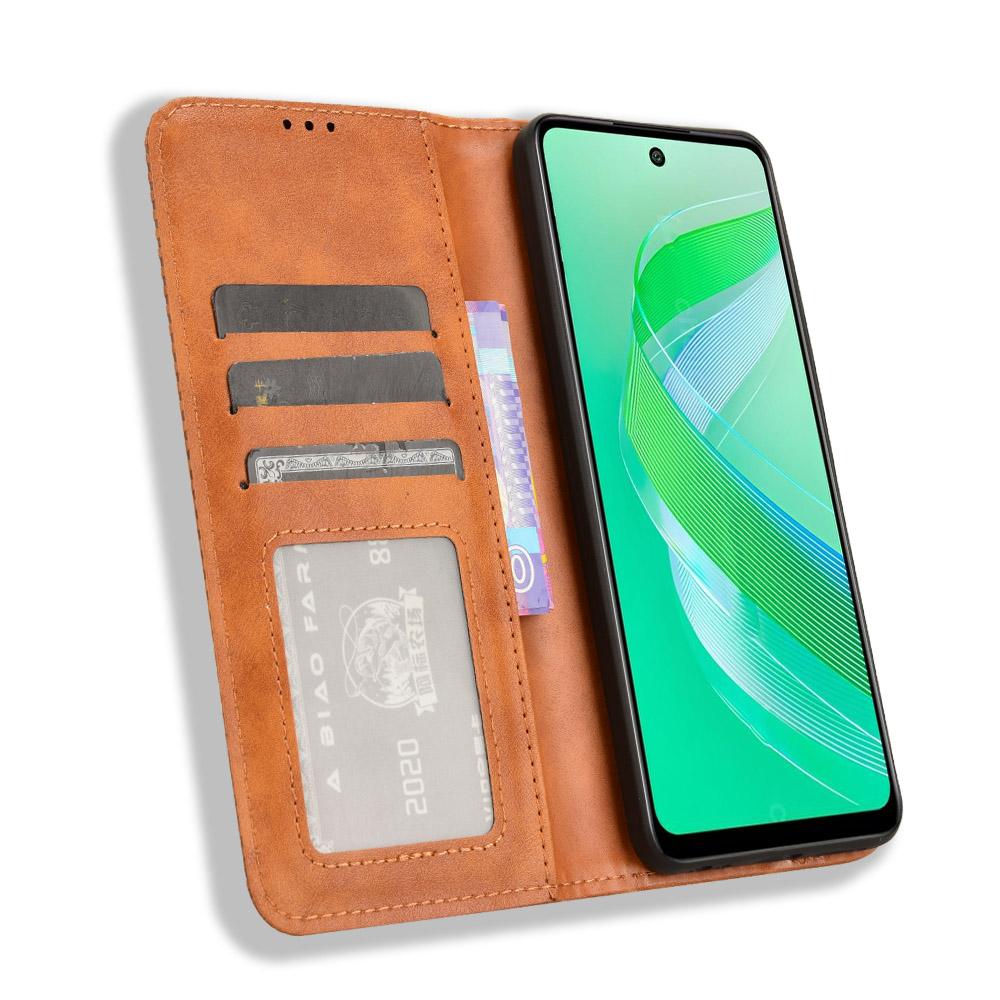 For itel Power 55 5G Leather Case Wallet Stand Retro Texture Phone Cover