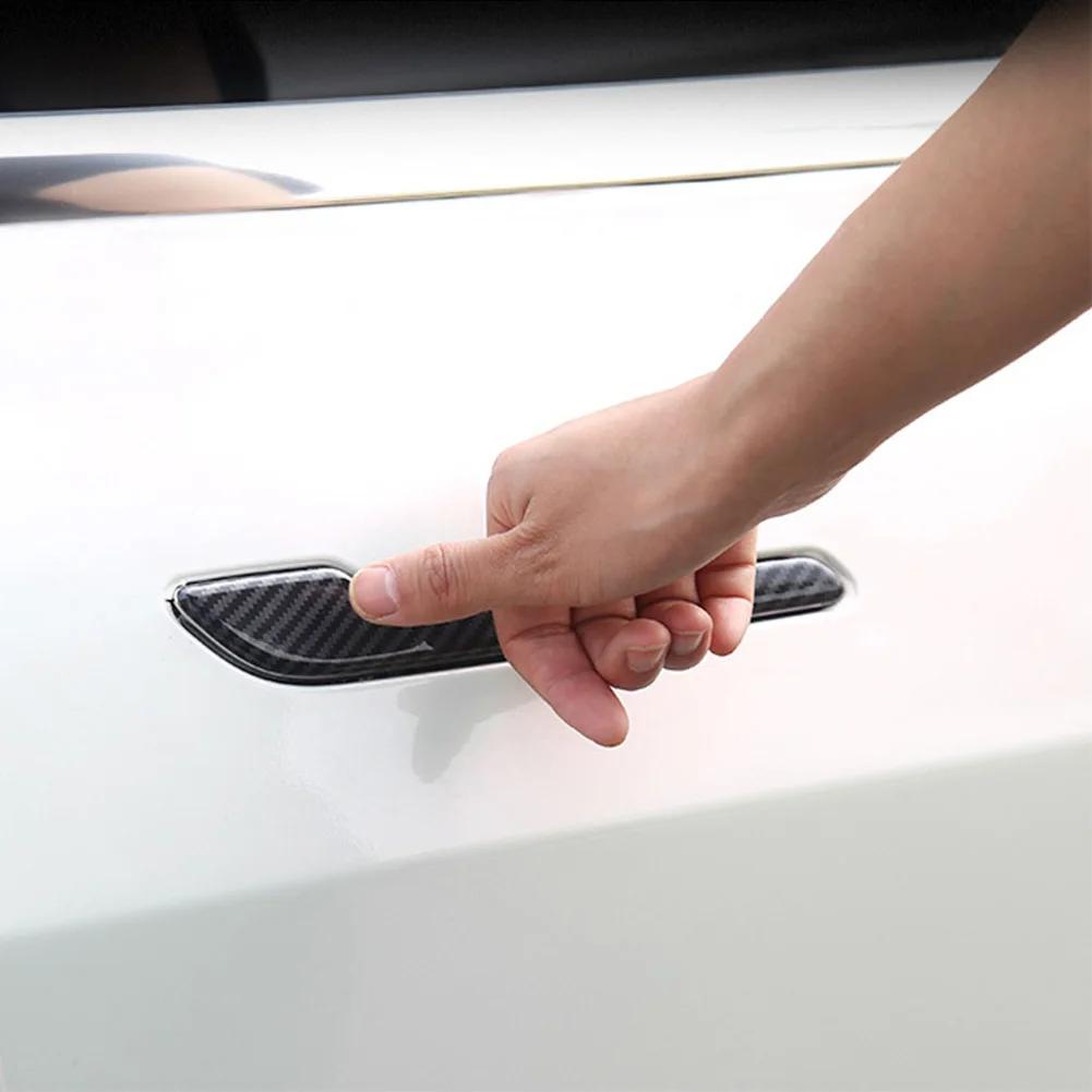4 шт. защитная наклейка на дверную ручку автомобиля из углеродного волокна ABS, стильные прочные автомобильные аксессуары премиум-класса для Tesla Model 3 Y