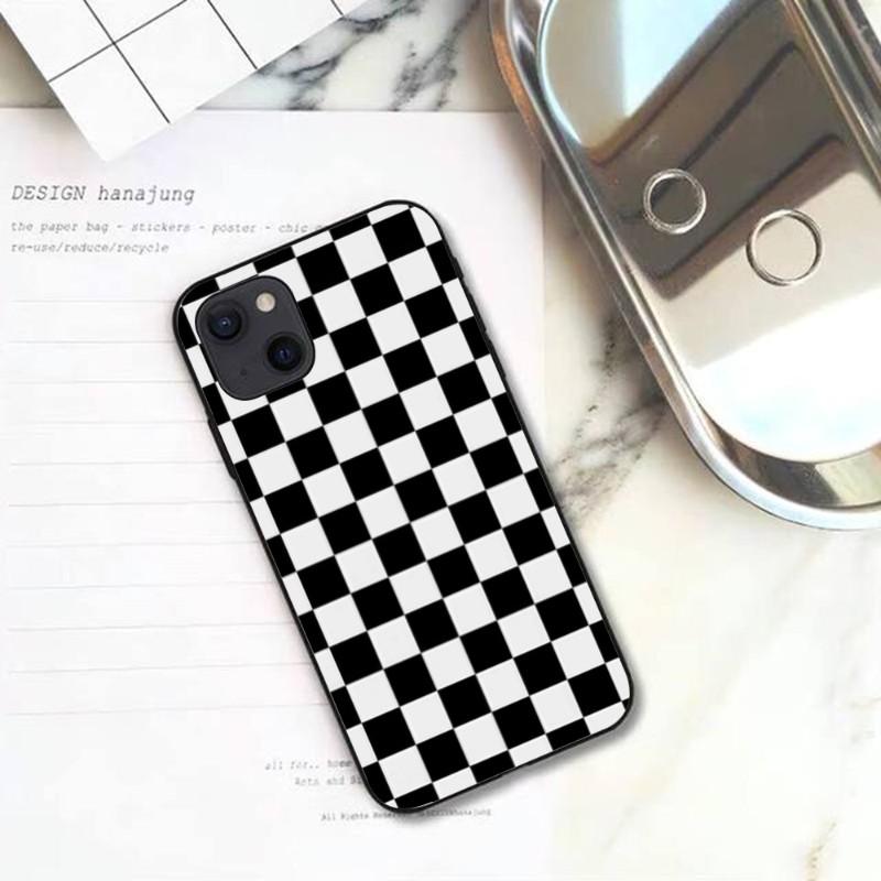 Black White Checkered Phone Case For IPhone 13 12 11 XS X 8 7 6 Plus Mini Pro Max SE 2022 Black Phone Cover