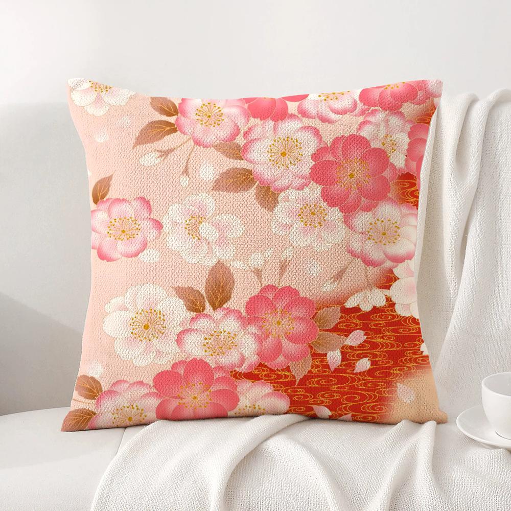 Cherry blossoms Cushion Cover Natural Linen Organic Fabric DoubleSided Printing Sofa Home Decor Gift Pillow Cover