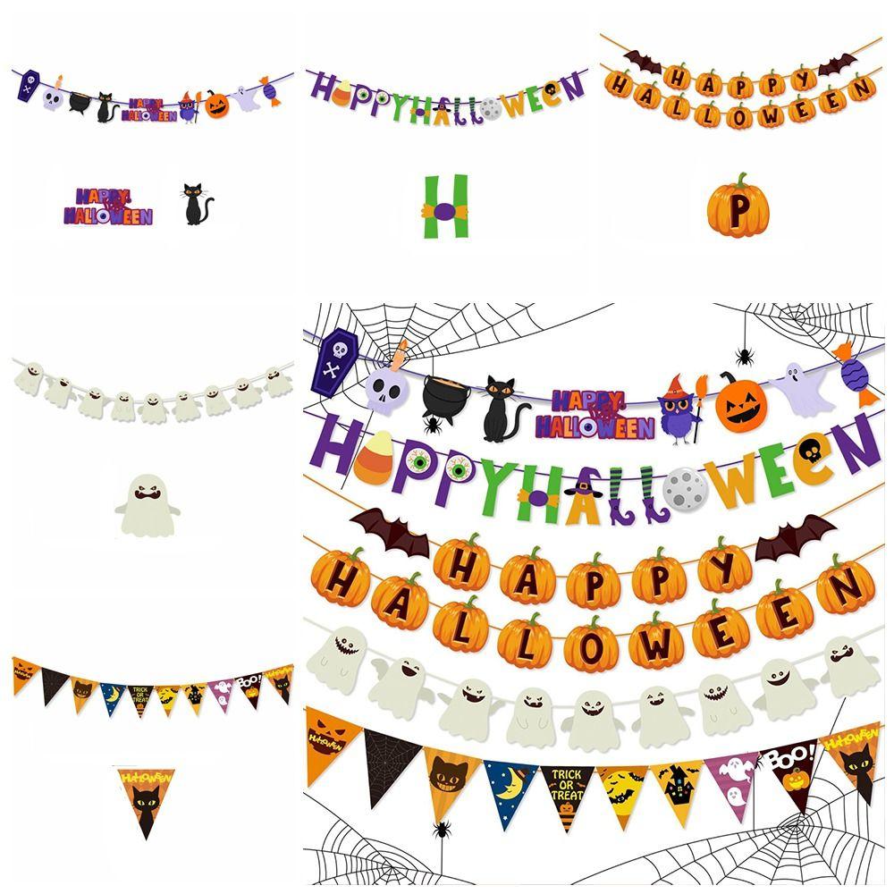 Bat Halloween Birthday Flags Ghost Ghost Decor Flag Creative Witch Pumpkin Pull Flags  Scene Layout