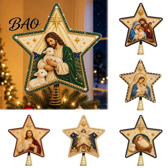 Christmas Tree Topper Christian Faux Pearl Art Kit, DIY Faith Nativity Holiday Star Decor for Craft Decoration, Handmade Beaded Treetop Ornament Xmas
