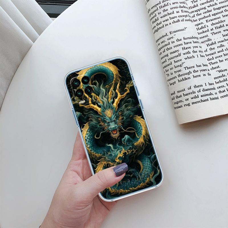 QE7 Chinese Dragon Transparent Phone Case for Samsung Galaxy A04 A04S A14 A23 A34 A54 M23 M33 M52 M53