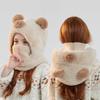 Cartoon Bear Neck Integrated Children's Hat Boys Girls Winter Outdoor Plush Warm Knitted Wool Hat
