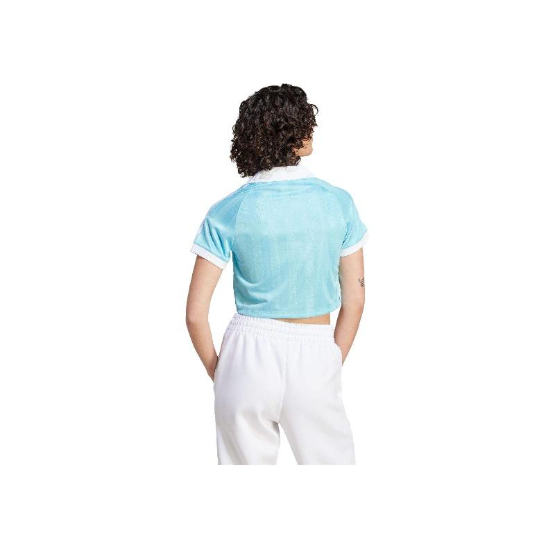 adidas Originals Clover Logo Print Повседневная футболка с короткими рукавами Женские топы Голубые IR9779
