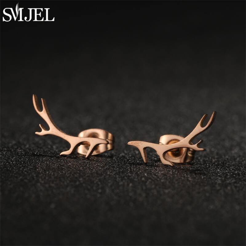 SMJEL Minimalist Silver Color Deer Horn Earrings Women Christmas Jewelry Cute Elk Antler Ear Studs Unique Tree Branch Earings