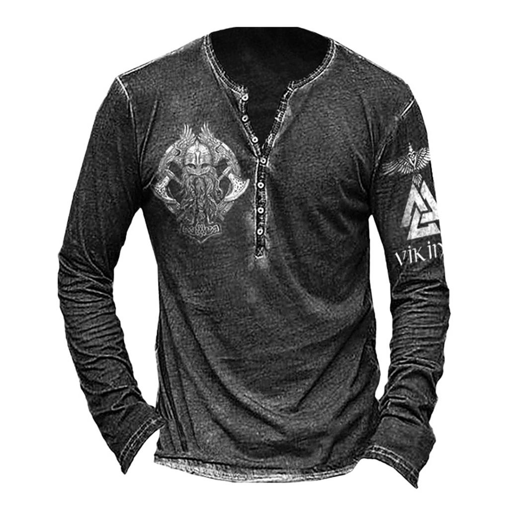 Men's Long Sleeve Punk Style Fashion T-Shirt Spring and Autumn Causal Vintage T Shirts