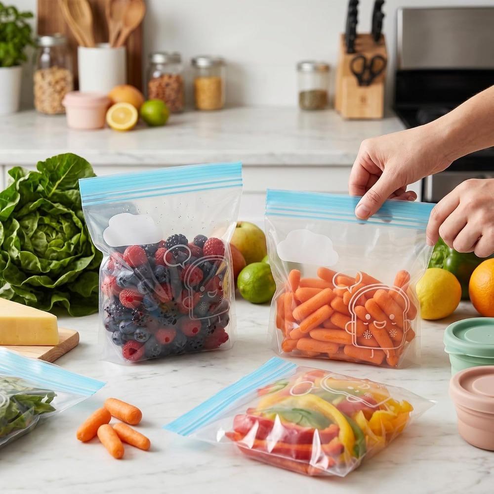30PCS Clear Reusable Freezer Bags PE Stand Up Freezer Bags Durable Food Storage Bags For Leftovers