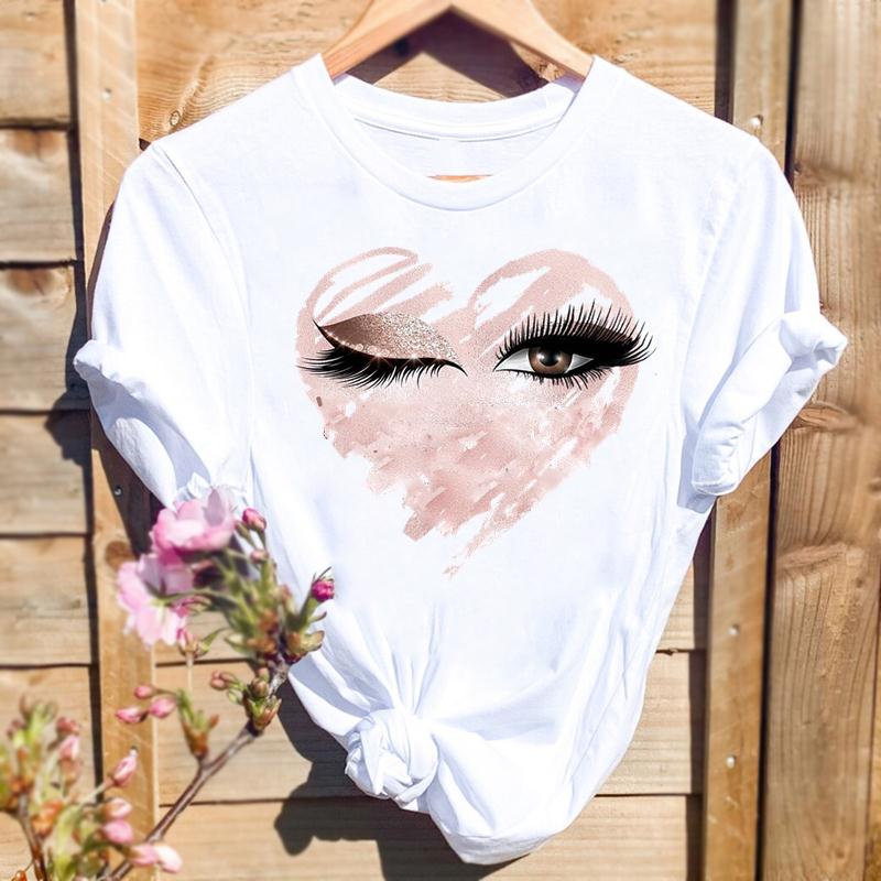 Women Print T-shirts Watercolor Eye Lashes Eyelashes Trend Graphic Tops Fashion Short Sleeve Summer Shirt Female Tees
