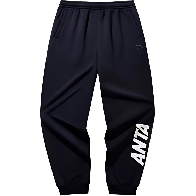Anta Casual Simple Solid Color Letter Loose Fit Cuffed Knitted Sports Pants Men Bottoms Black 952448308-3