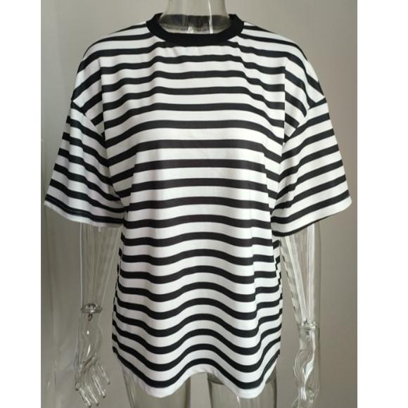 Женская летняя повседневная футболка с круглым вырезом и полосатым принтом